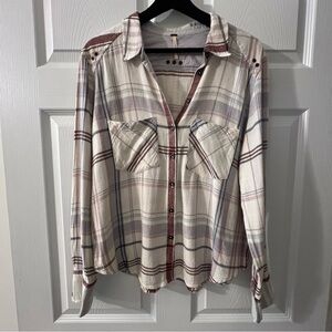 Free People cream flannel button-up
